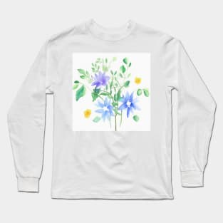 Blue Watercolor Flower Long Sleeve T-Shirt